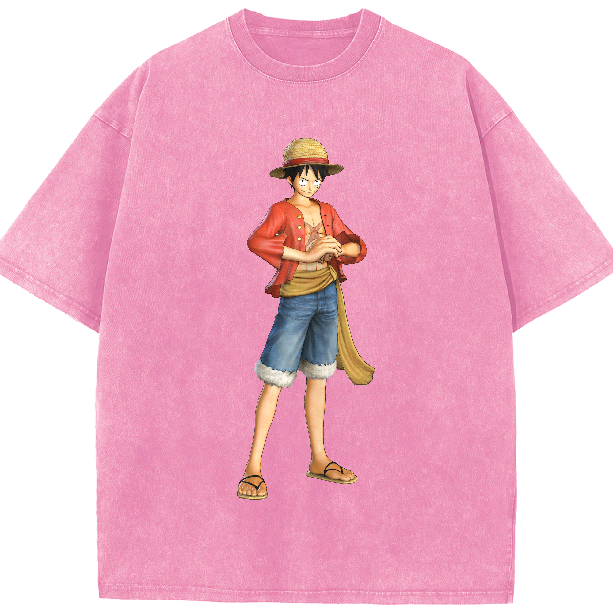 ワンピース モンキー・D・ルフィ ONE PIECE Monkey D. Luffy 綿100% ヴィンテージ風 半袖Tシャツ（フロントプリント）